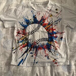 SHEIN White and Multicolor Splash Baseball Tee